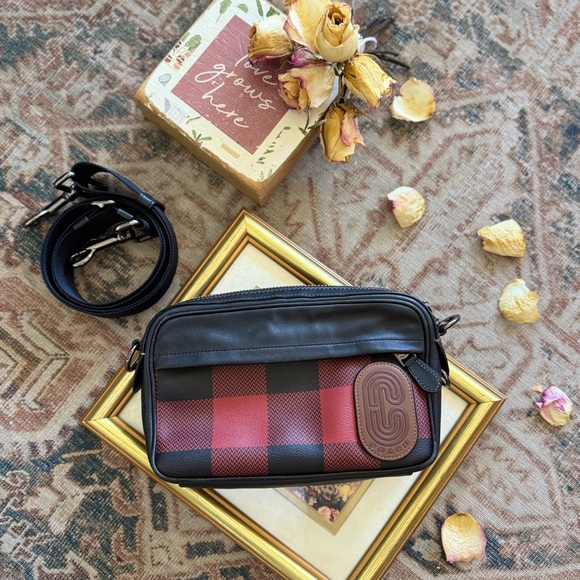 Coach Black and Red Plaid Messenger Bag - Picture 1 of 9